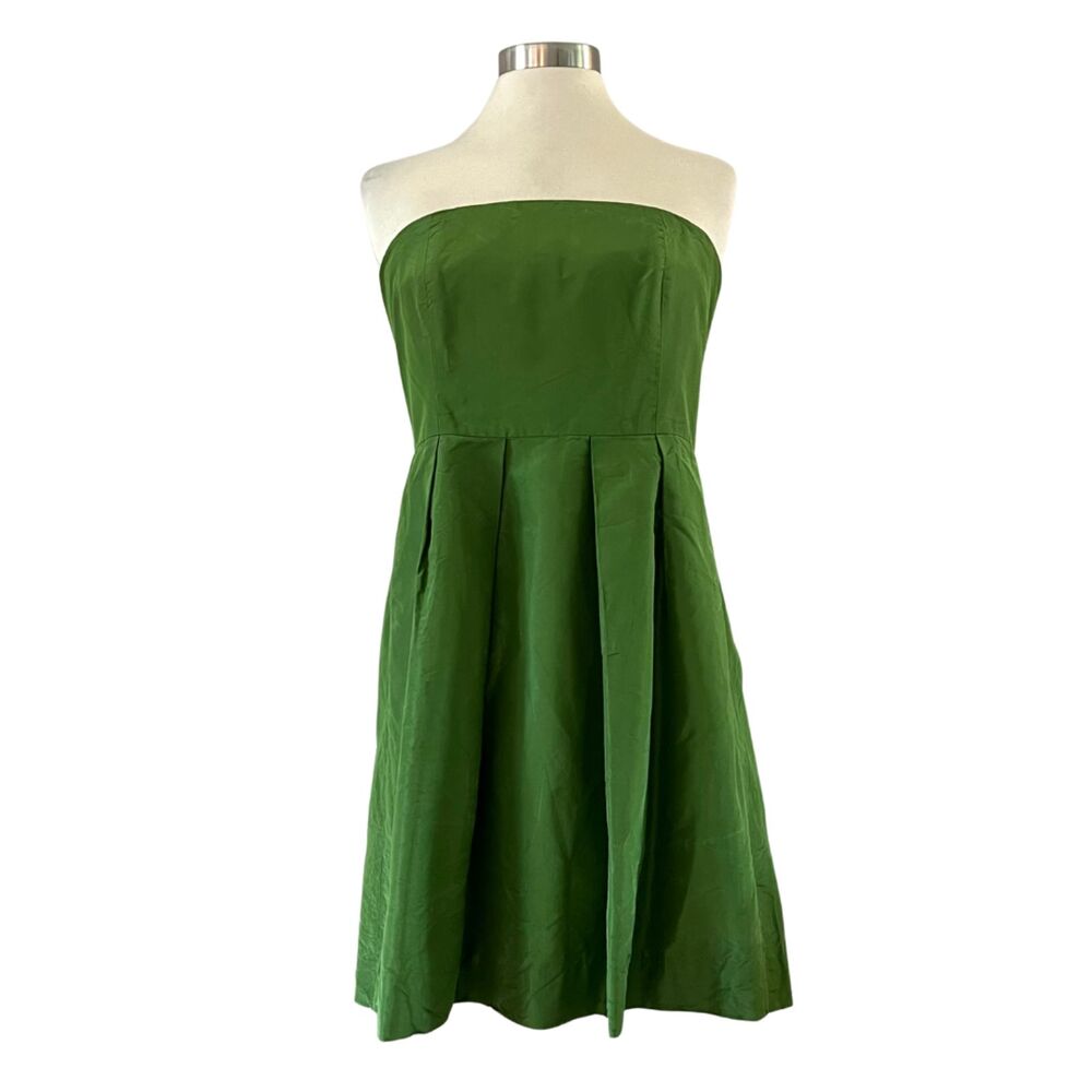 J. Crew Silk Strapless Mini Dress A-Line Holiday Green 6